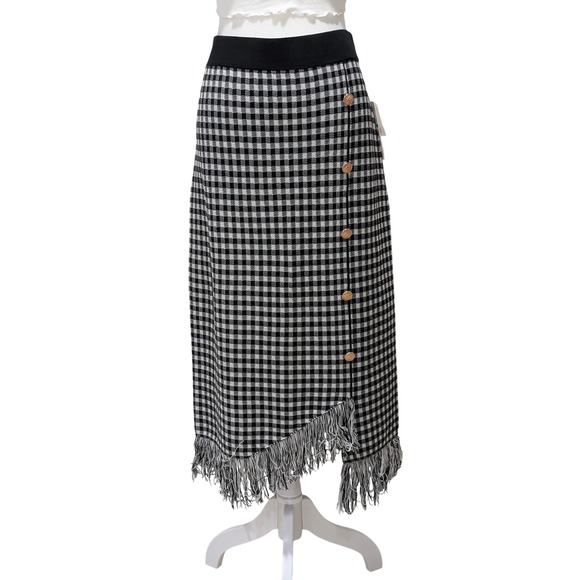 Nanette Lepore Dresses & Skirts - Nanette Lepore NWT Black White Gingham Asymetrical Fringe Hem Festival Skirt‎ L